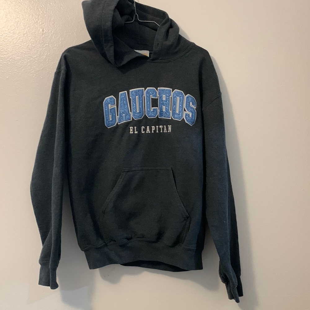 College house gray hoodie with pockets small Gauchos El Capitan Blue glitter